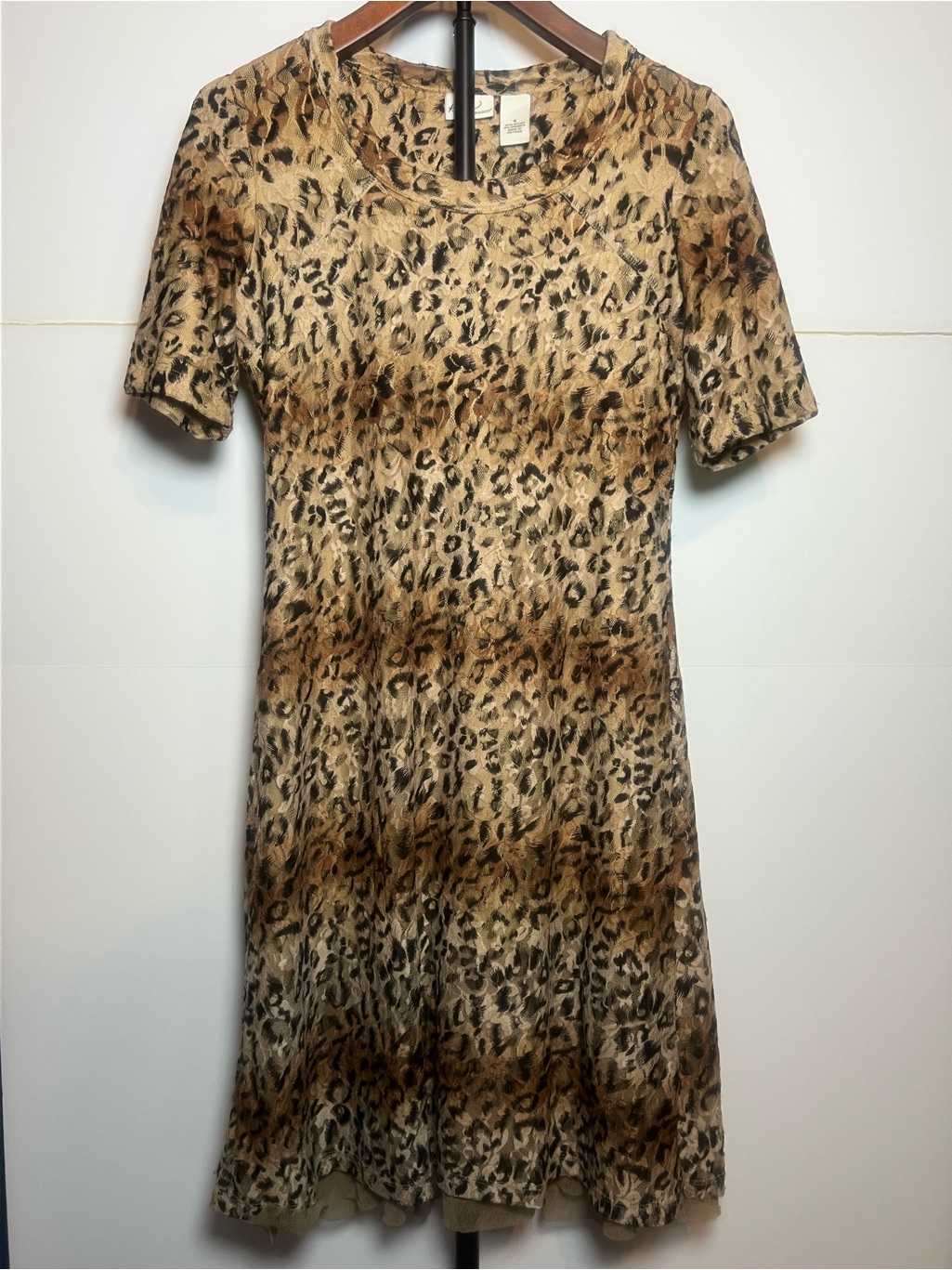 Kim Rogers Leopard Print Mesh Midi Dress Size Small Animal Print Stretch Dress